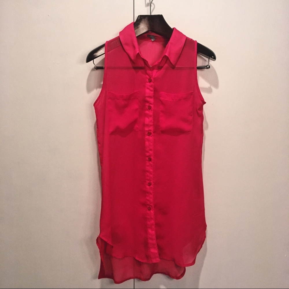 Hot Pink Button Down (Sheer)